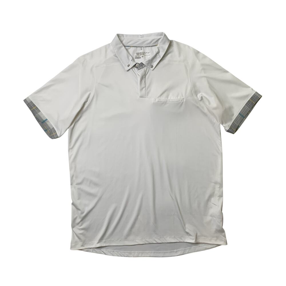 Nike Polo Shirt Mens L Large White Gray Golf Dri Fit Tour Premium Line